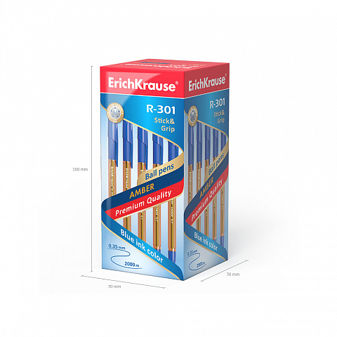 Ручка шар. erich krause "r-301 stick&grip amber" син. 0,7 мм с резин. упором