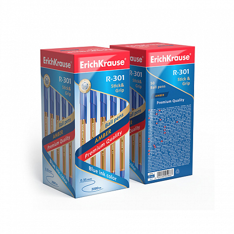 Ручка шар. erich krause "r-301 stick&grip amber" син. 0,7 мм с резин. упором