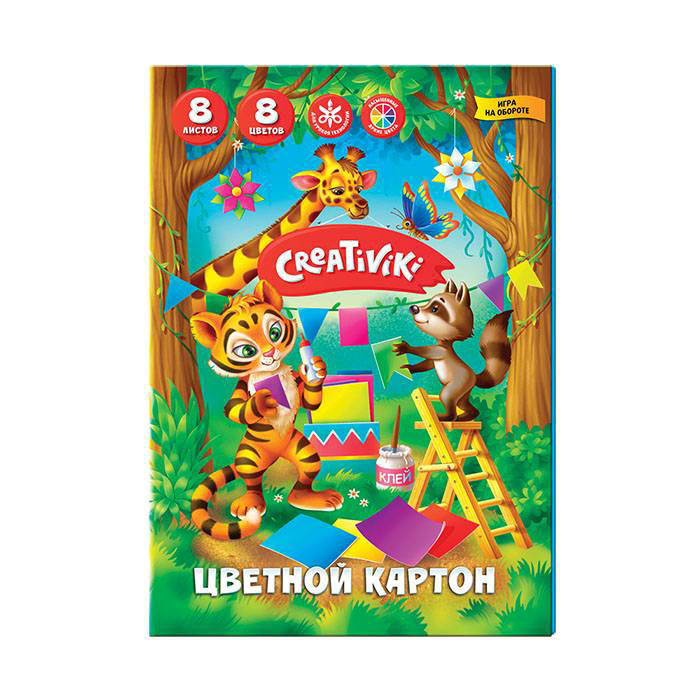 Картон цветной а5 08 л. 8цв "creativiki" немелованный