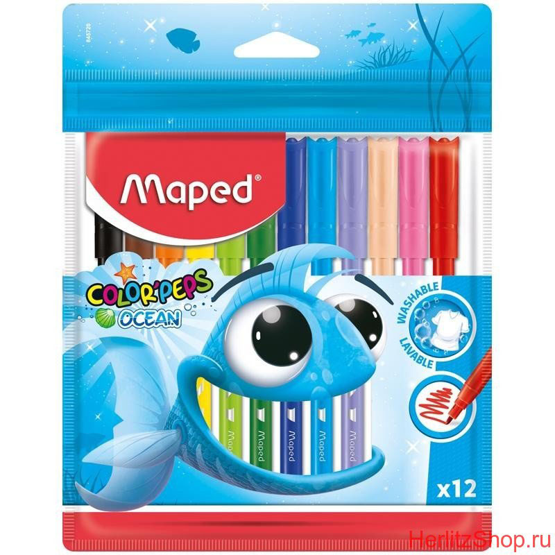 Фломастеры "maped "color peps ocean" 12 цв. смываемые