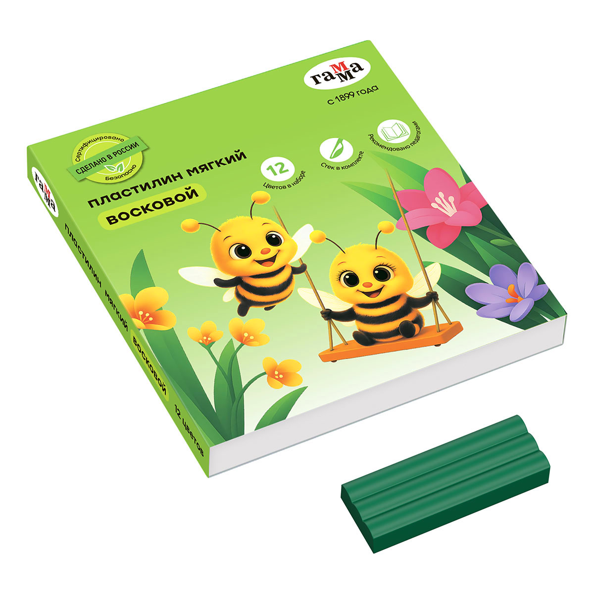Пластилин восковой "пчелка" 12 цв. к/уп. 147 гр.стек