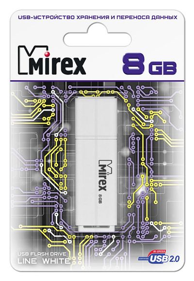 Флэш-накопитель usb2.0 8 гб "mirex" "line white"