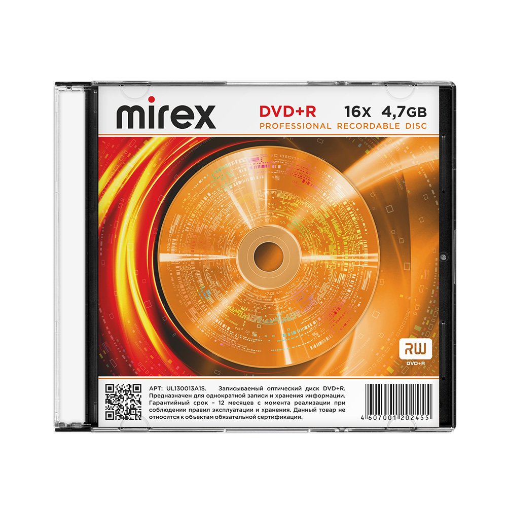 Диск dvd+r "mirex" 8x-16х slim