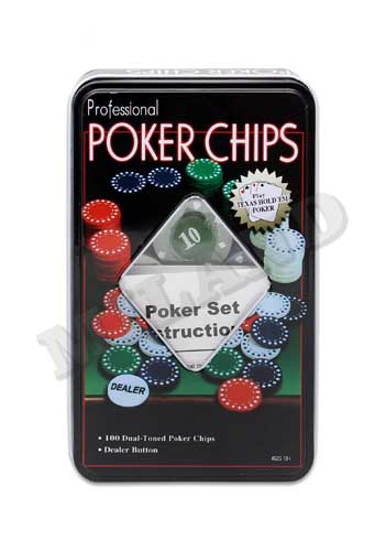 Игра набор для покера "poker chips" 100 фишек с номиналом (мет.футляр)