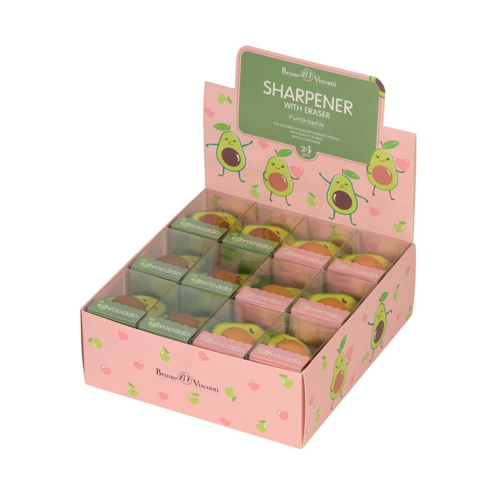 Точилка с контейнером+ластик "bruno visconti" авокадо" асс-т