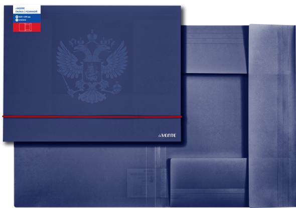 Папка пластиковая на резинках а4 "devente" "герб" 400мкм т.-синяя, фактура песок