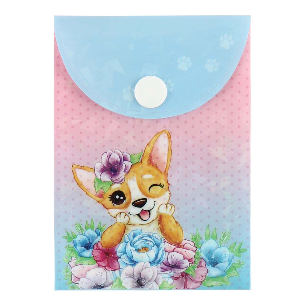 Папка-конверт с кнопк. а7 75х105мм 150мкм кокос "pretty puppy" непрозрач. с рис.