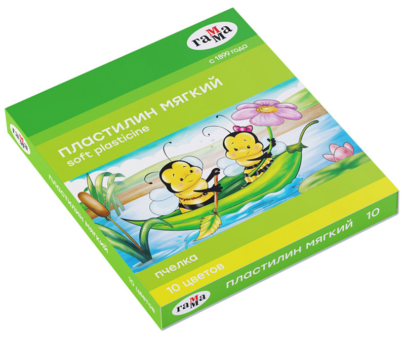 Пластилин восковой "пчелка" 10 цв. к/уп. 123 гр. стек