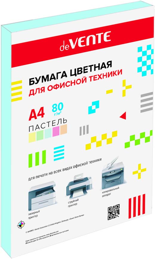 Бумага офисная цветная а4 "devente" 100л. 80г. пастель голуб.