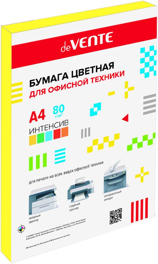 бумага офисная цветная а4 "devente" 100л. 80г. интенсив желт. Бумага офисная цветная а4 "devente" 100л. 80г. интенсив желт.