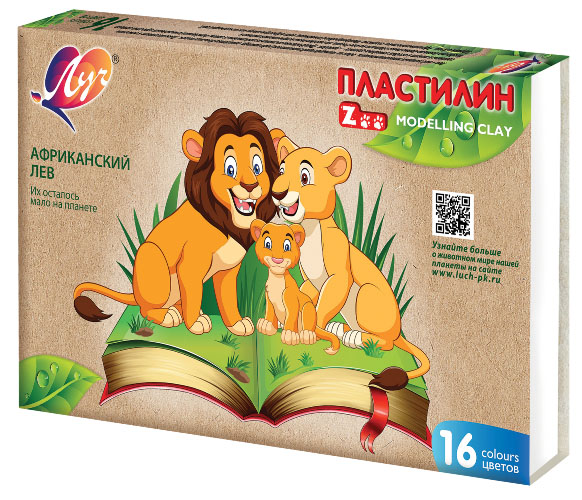 Пластилин "zoo" ("луч") 16 цветов 240г