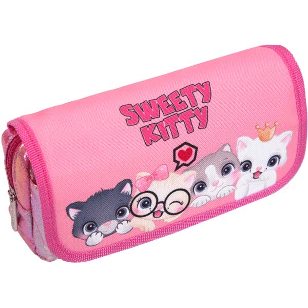 Пенал-косметичка devente "sweet cats" 205х95х70мм 2 отдел.,ткань