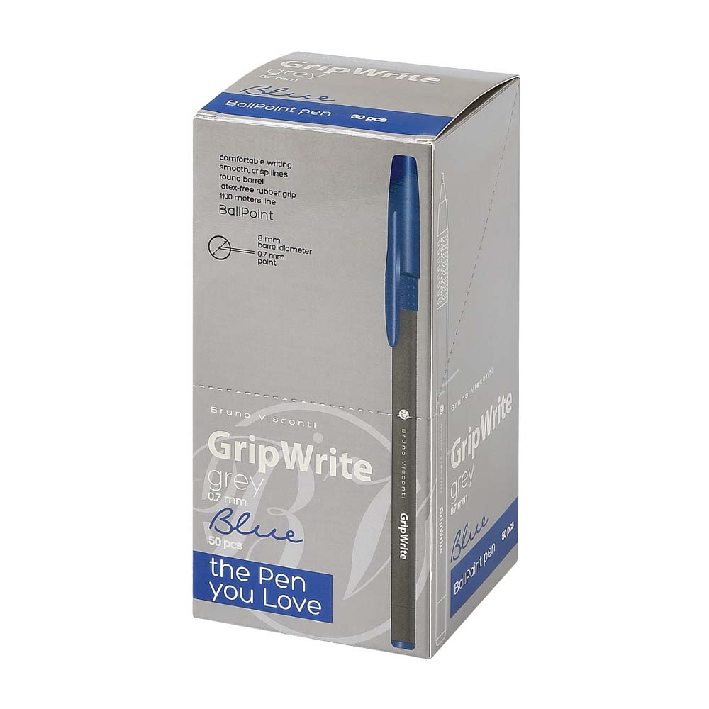 Ручка шар. bruno visconti "gripwrite. grey" синяя 0,7мм разовая