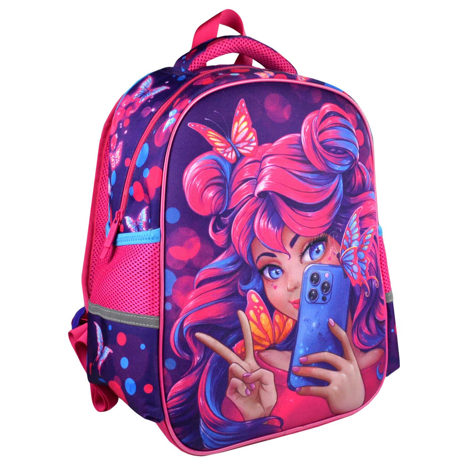 Ранец феникс+ "девушка с телефоном" 27,5х37,5х14,5см эрг.спинка