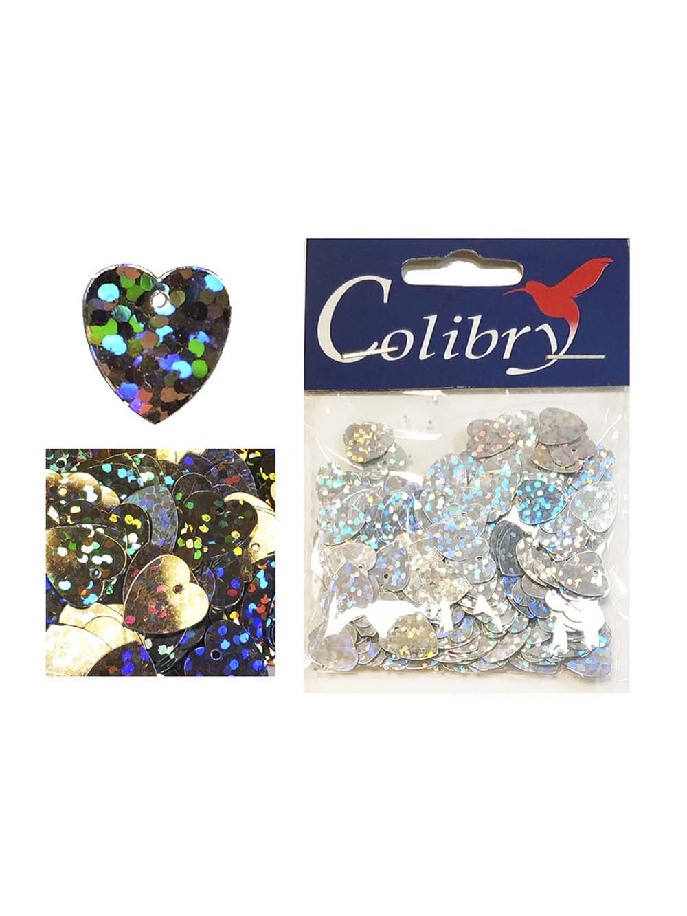 Пайетки "colibry" фигурные голографические сердце 10мм