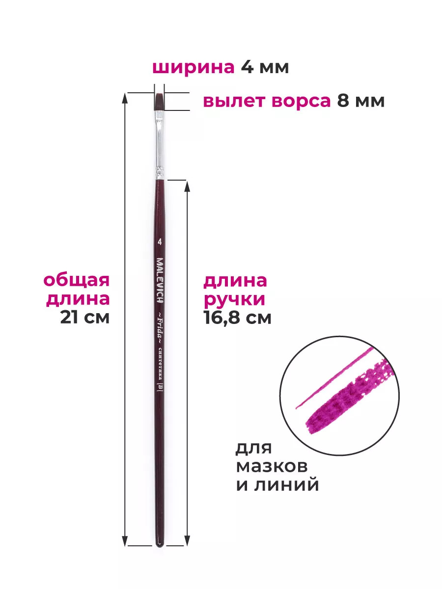 Кисть синтетика №4 плоская (малевичъ "фрида")