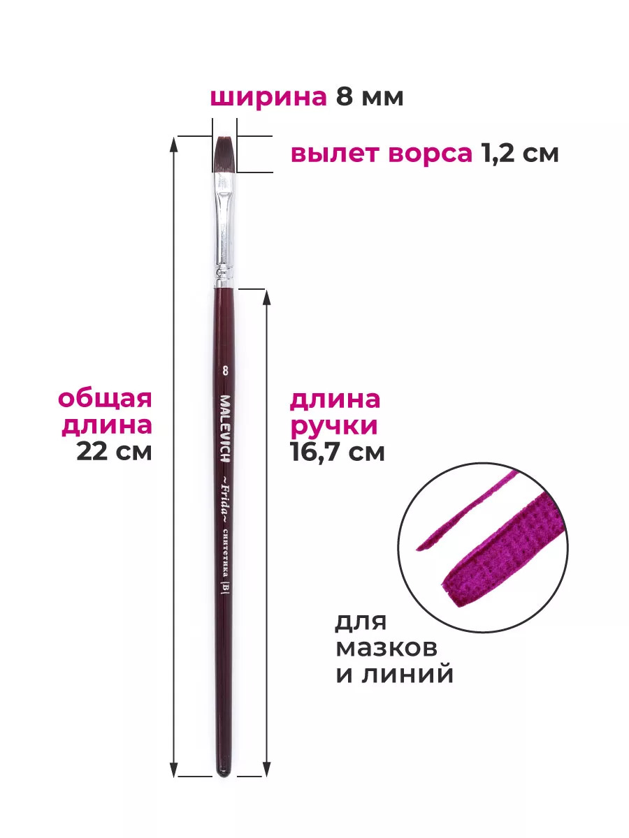 Кисть синтетика №8 плоская (малевичъ "фрида")