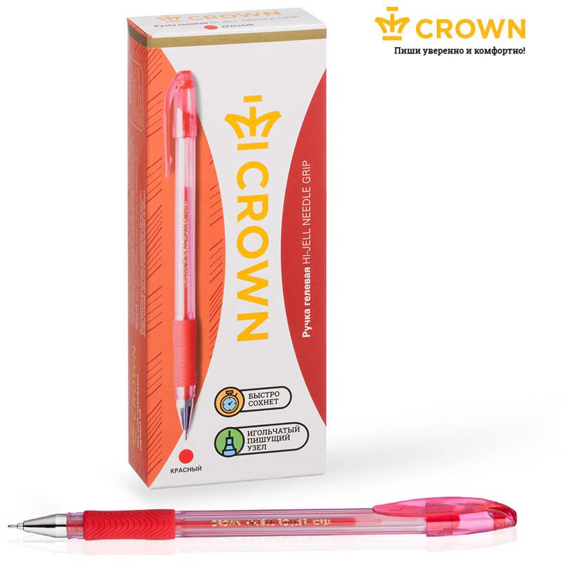 Ручка гел. "crown" игольч.стерж. рез упор 0,7мм красн.