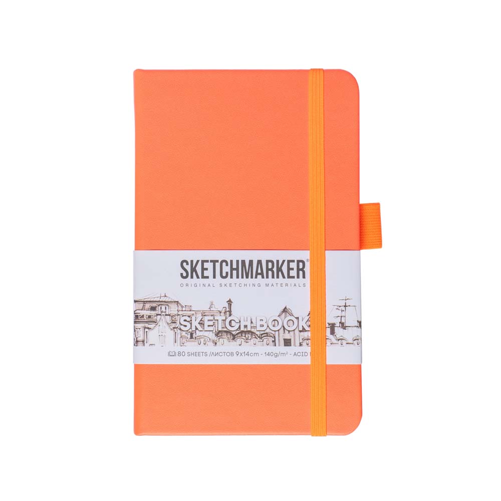 Скетчбук 9х14см 80л 140гр/м2 "sketchmarker" неоновый коралл тв.обл.