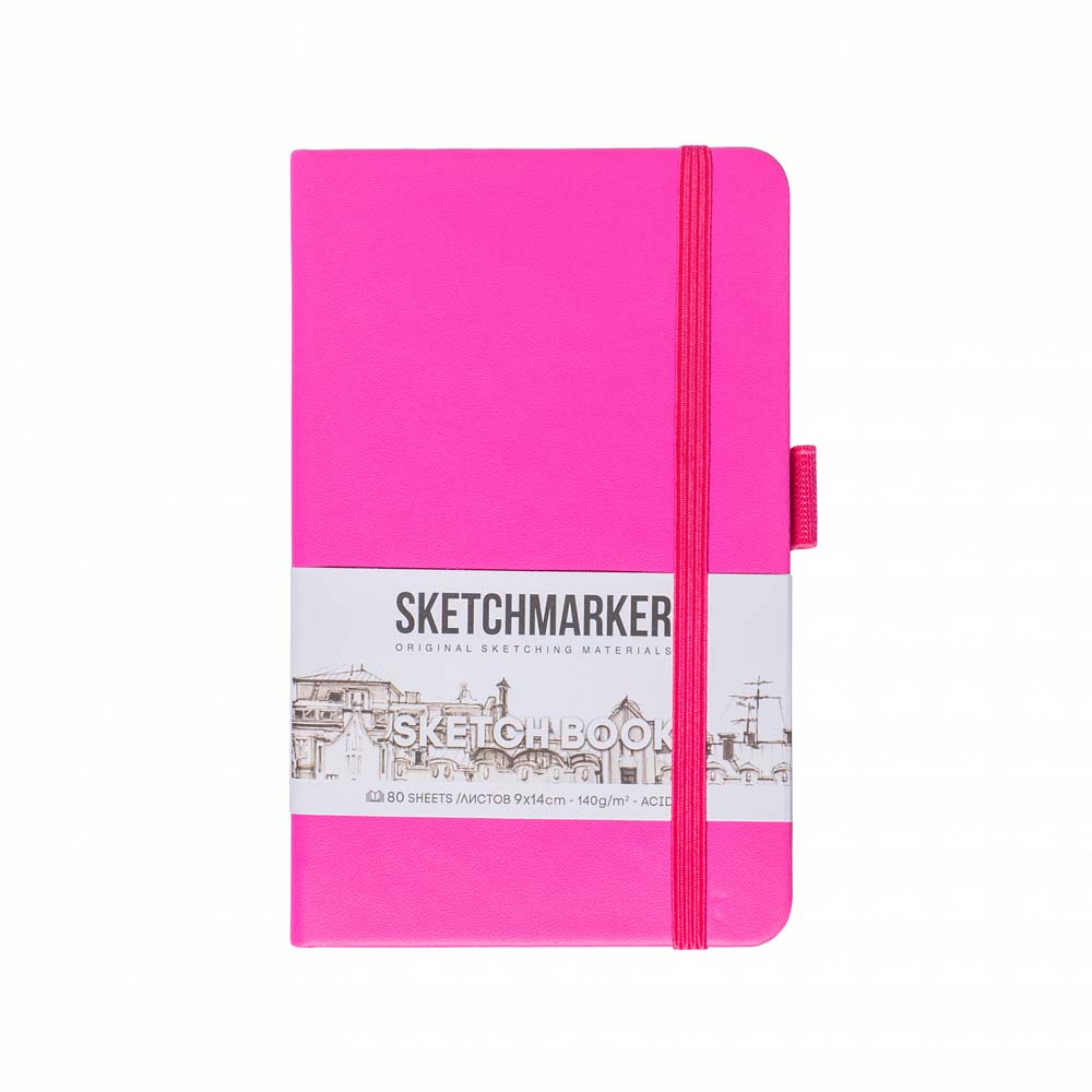 Скетчбук 9х14см 80л 140гр/м2 "sketchmarker" неоновая фуксия тв.обл.