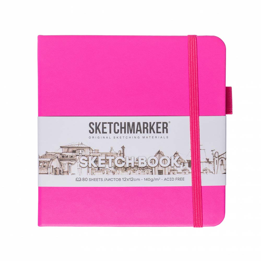 Скетчбук 12х12см 80л 140гр/м2 "sketchmarker" неоновая фуксия тв.обл.