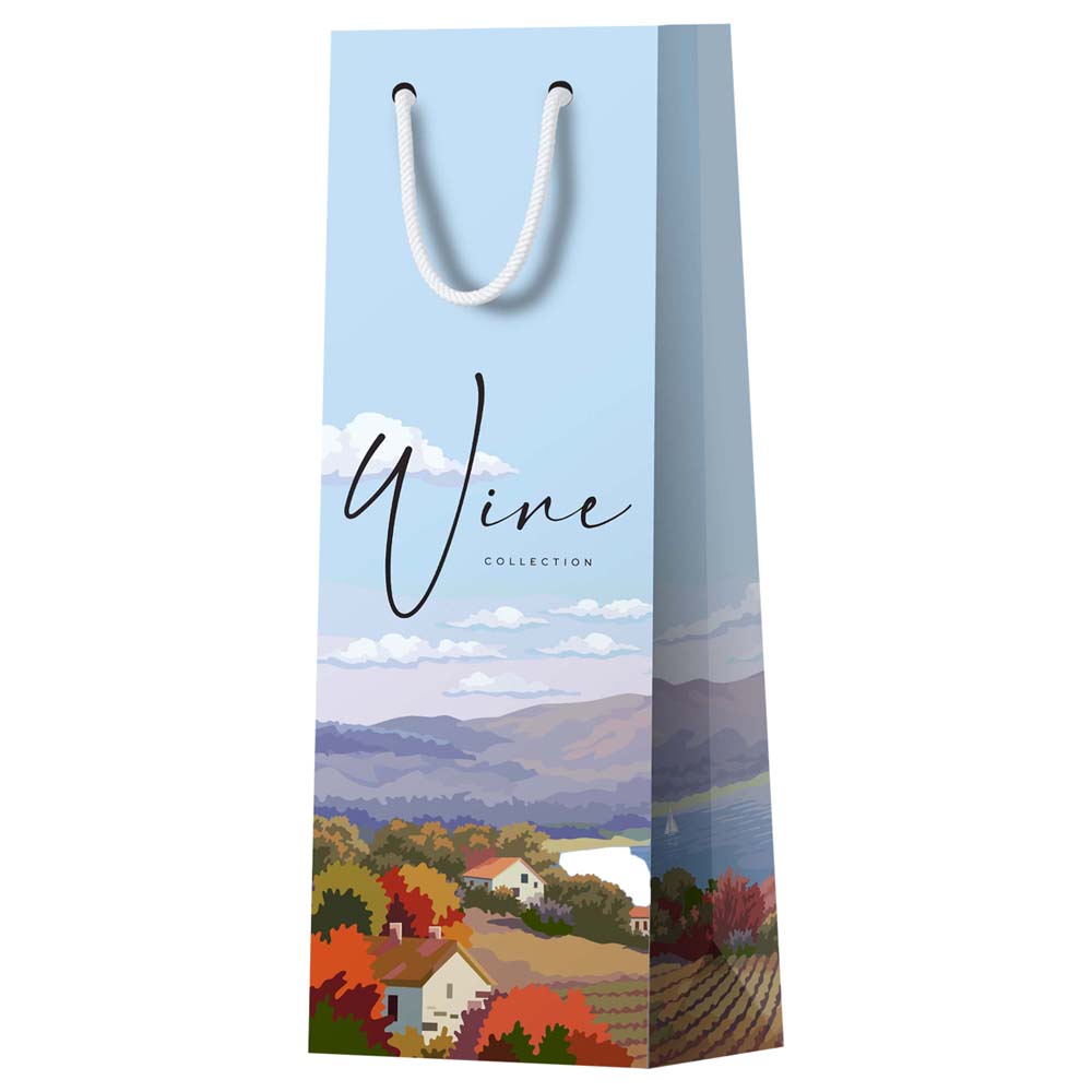 Пакет подарочный под бутылку "пейзаж" (12х36х8см)