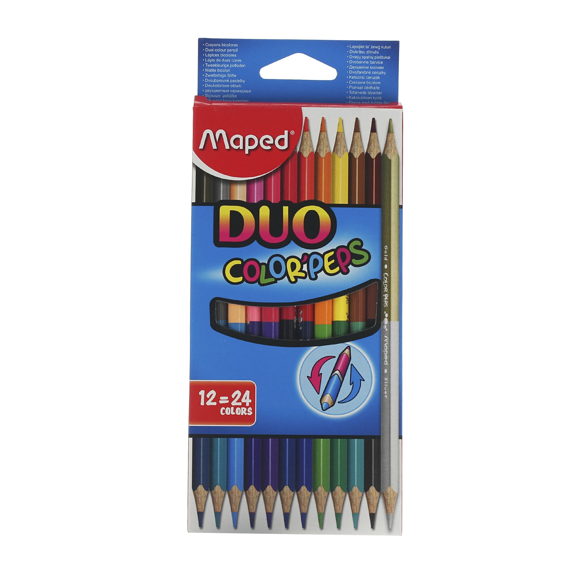 Карандаши цветные "maped" color peps " 24 цв. 12 шт. двуст., трехгранные