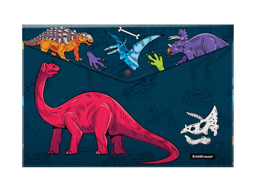 Папка-конверт с кнопк. а4 160мкм erich krause "dino planet" непрозрачная
