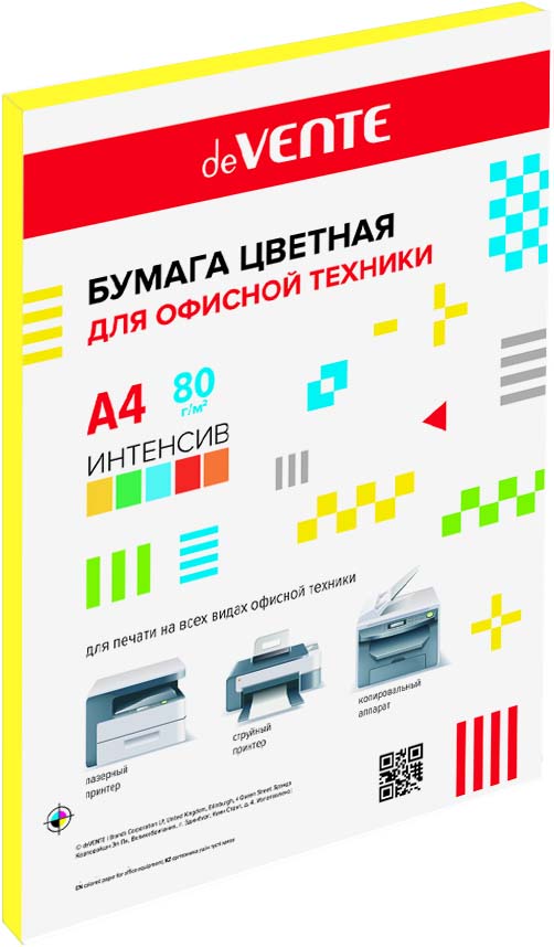 Бумага офисная цветная а4 devente 50л. 80г интенсив жёлтая