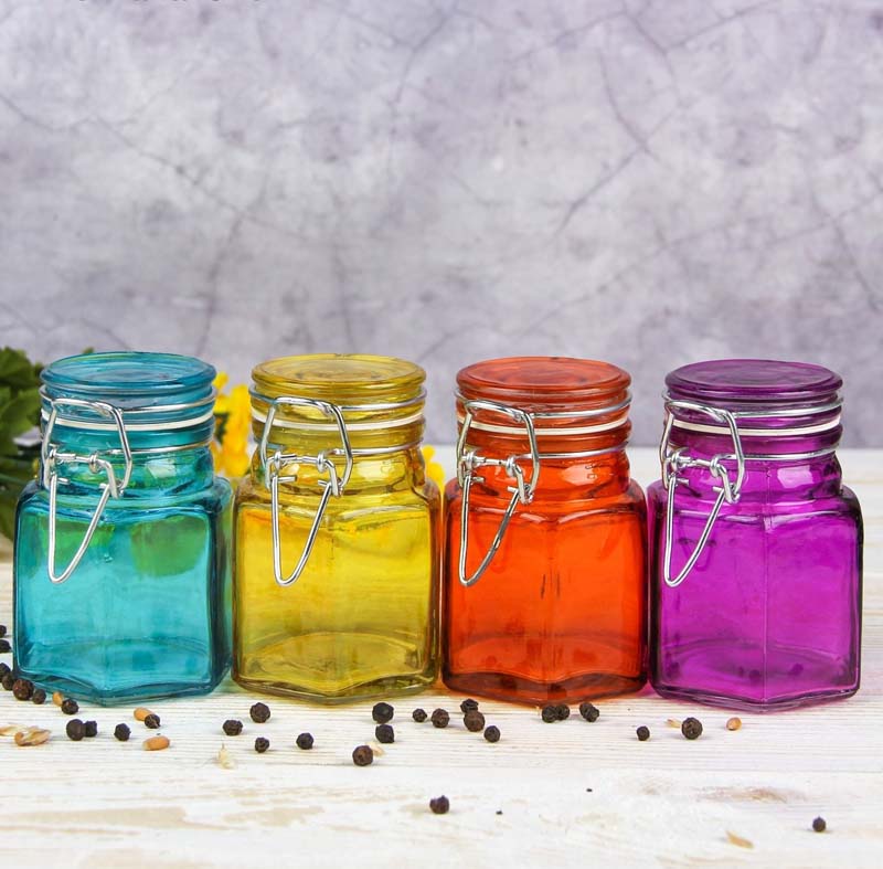 Баночка 100мл "грани" с бугельным замком цвет микс