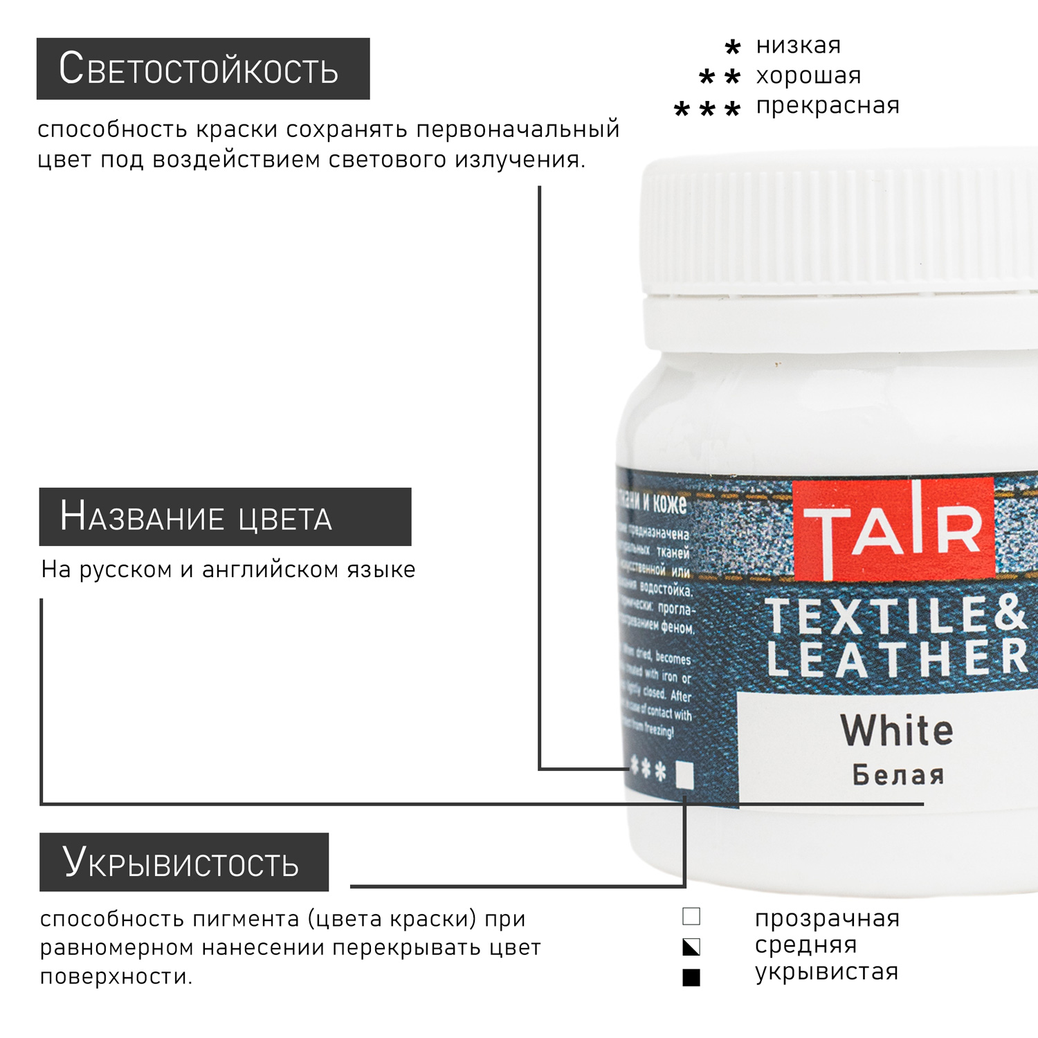 Акрил по ткани "таир" 50мл белый