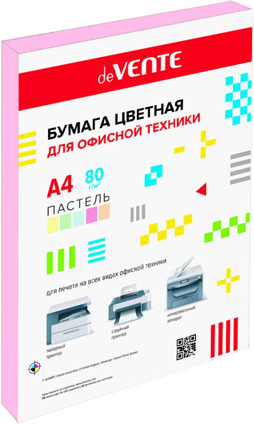 Бумага офисная цветная а4 devente 50л. 80г пастель розовая