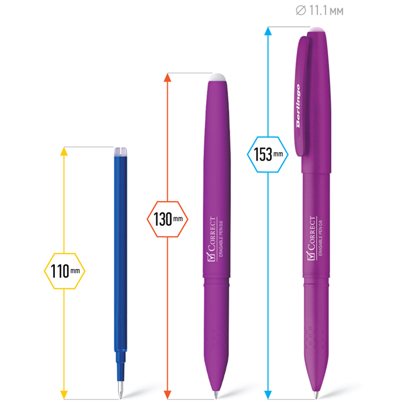 Ручка гел. пиши-стирай berlingo "correct" 0,6мм синяя асс-т