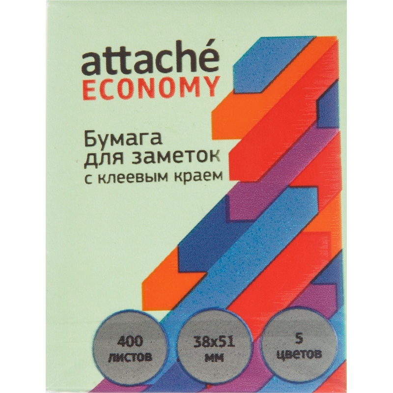Бумага д/зам.с липким краем attaсhe "economy" 38х51 5цв. 400л.