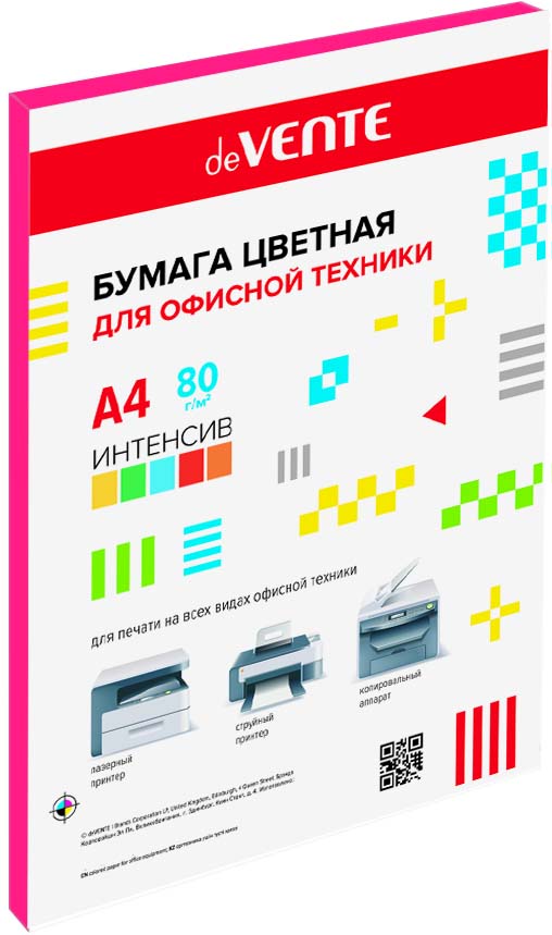 Бумага офисная цветная а4 "devente" 50л. 80г. интенсив красн.