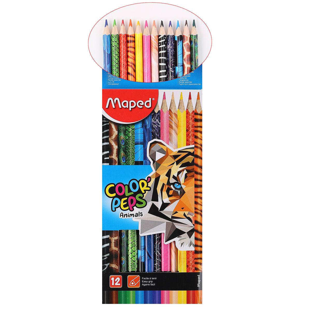 Карандаши цветные "maped" color peps animals" 12 цв. трехгранные