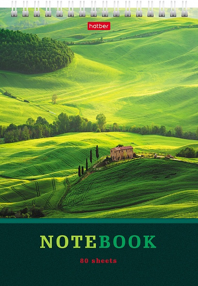 Блокнот а5 гребень 80л. кл. "зелёные долины" (hatber) тв.подл.,асс-т
