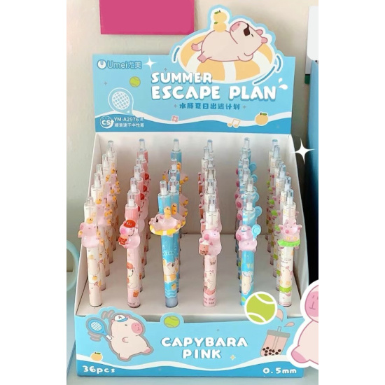 Ручка гел. пиши-стирай кокос "capybara pink" 0,5мм синяя игол.наконеч.,асс-т
