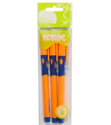 Ручка шар. в наборе кокос синяя 0,8мм 3шт. д/левшей трехгранная