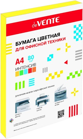 Бумага офисная цветная а4 "devente" 100л. 80г. интенсив желт.