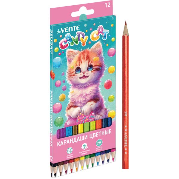 Карандаши цветные devente "candy cat" 12цв. шестигран.