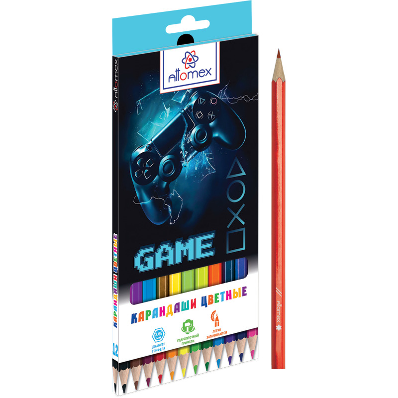 Карандаши цветные attomex "game" 12цв. шестигран.