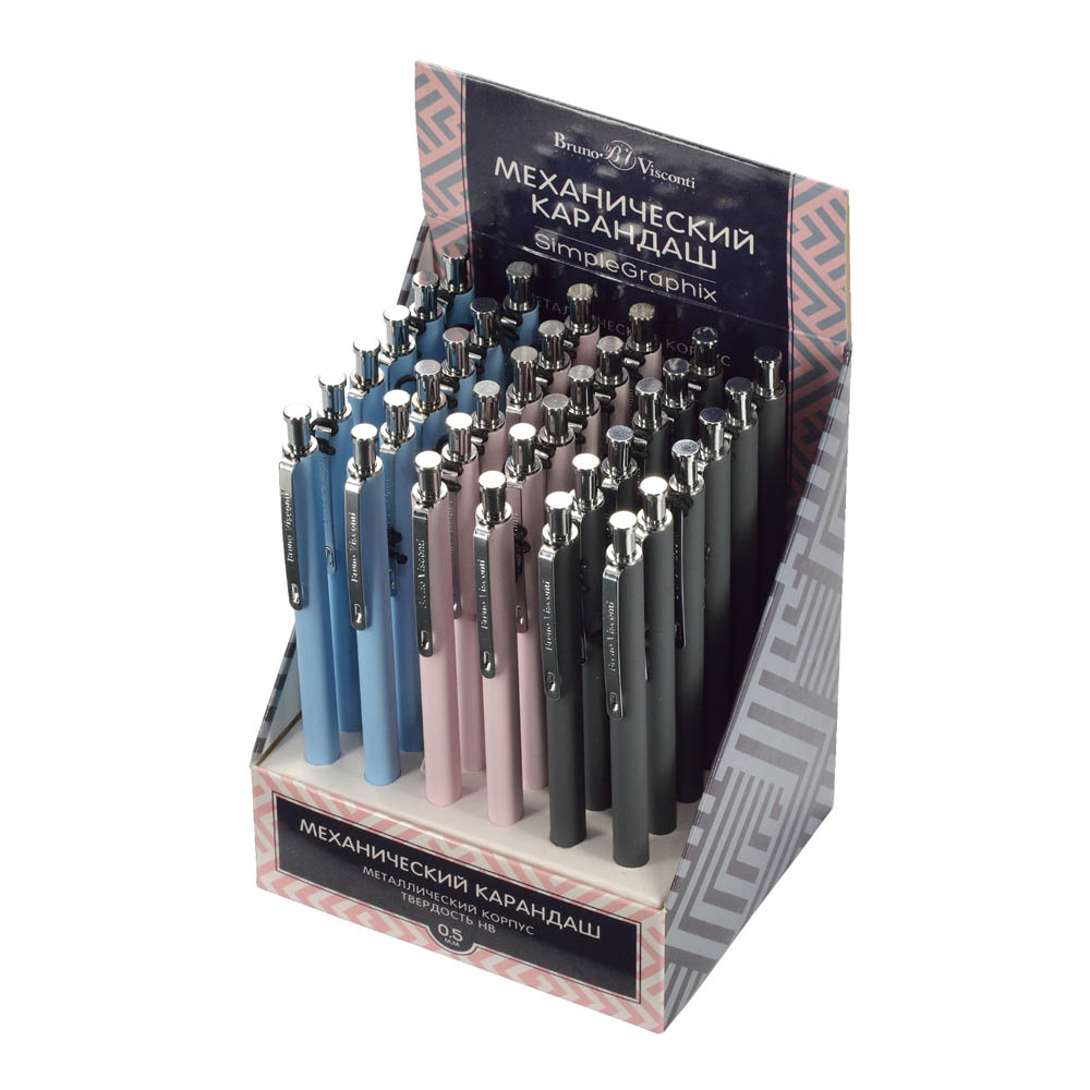 карандаш авт. цанговый 0,5 мм "bruno visconti "simplegraphix" метал.корп.,асс-т Карандаш авт. цанговый 0,5 мм "bruno visconti "simplegraphix" метал.корп.,асс-т
