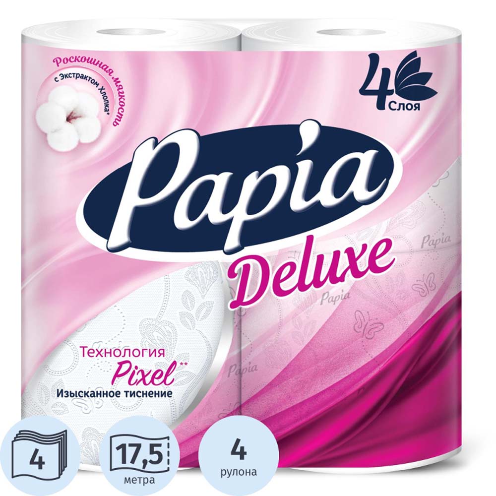 Бумага туалетная papia "deluxe" 4 сл., 4 рул., 17,5м