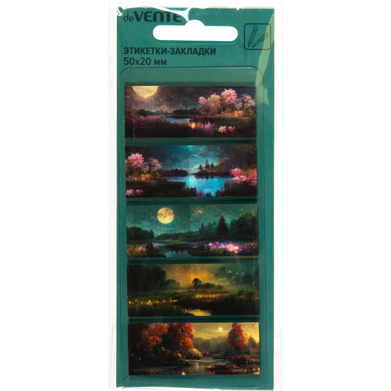 Закладки с липким краем devente "nature" 50х20мм 5цв. по 20л. пластик