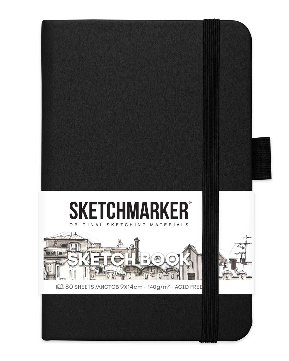 Скетчбук 9х14см 80л 140гр/м2 "sketchmarker" черный тв.обл.