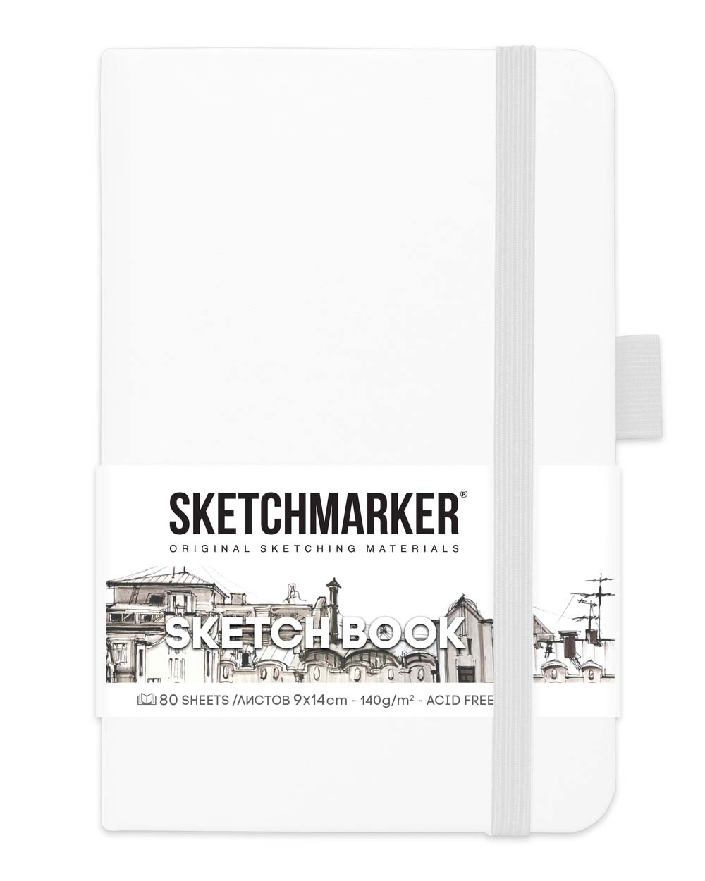 Скетчбук 9х14см 80л 140гр/м2 "sketchmarker" белый тв.обл.