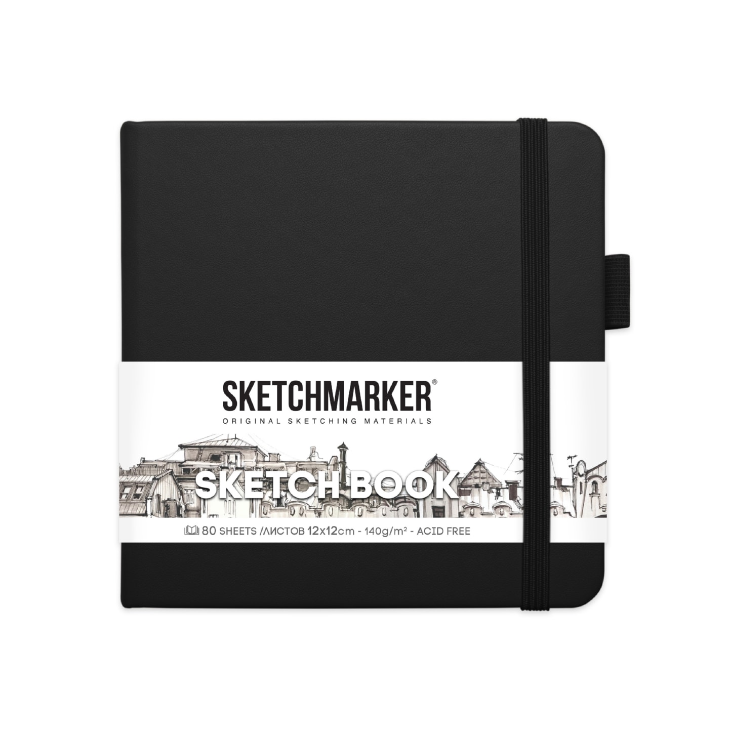 Скетчбук 12х12см 80л 140гр/м2 "sketchmarker" черный тв.обл.