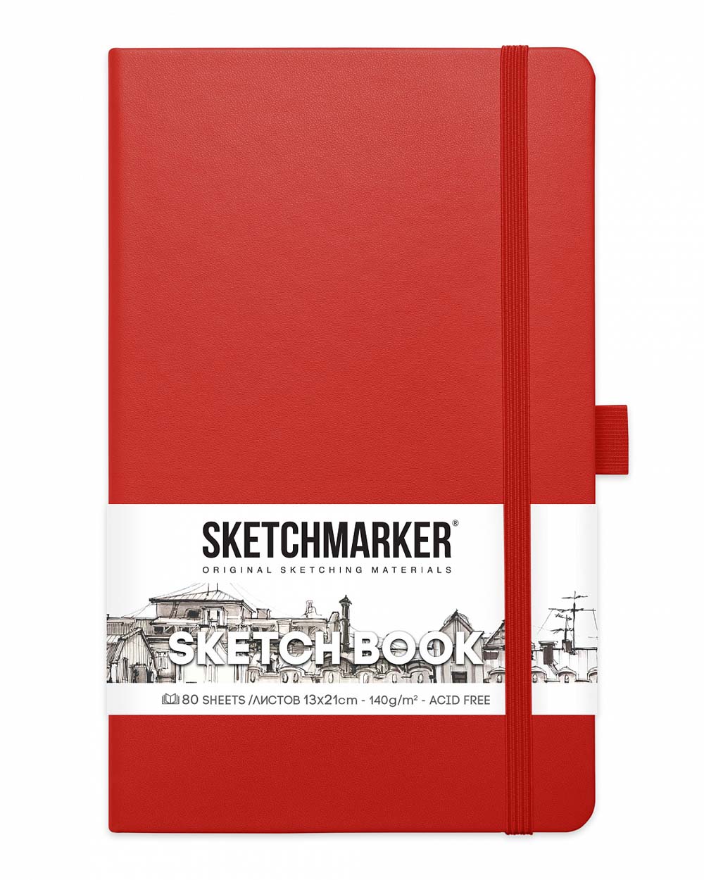 Скетчбук 13х21см 80л 140гр/м2 "sketchmarker" красный тв.обл.