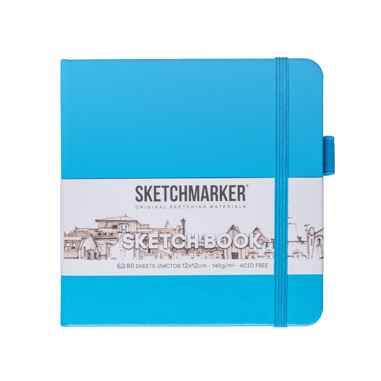 Скетчбук 12х12см 80л 140гр/м2 "sketchmarker" синий карибский тв.обл.